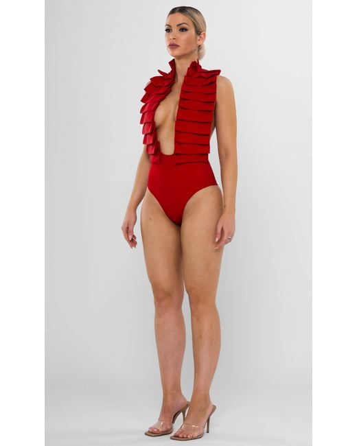 ANTONINIAS Red Dahlia Plunge One-Piece Swimsuit