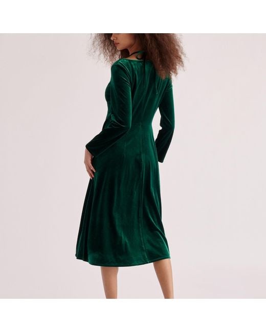 Paisie Green Velvet Tie-Neck Dress