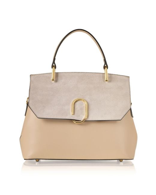 Le Parmentier Natural Neutrals Thais Suede & Leather Nude Satchel Bag