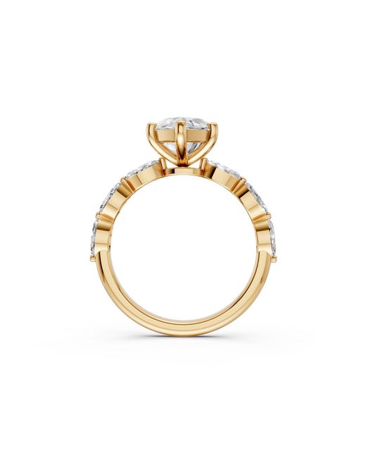 Aya Fine Jewelry Metallic Marquise Diamond Solitaire Ring With Marquise Side Stones Vintage Bridal Ring For