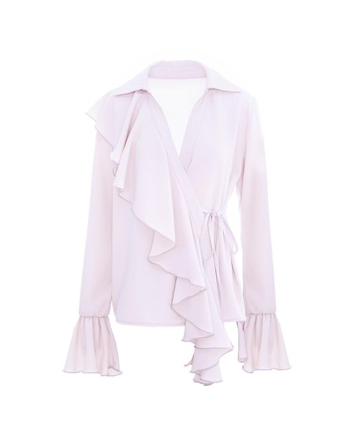 BLUZAT Purple Neutrals Ruffled Wrap Blouse