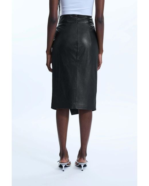 James Lakeland Black Faux Leather Side Ruched Skirt