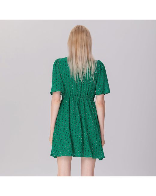 Smart and Joy Green Fit-And-Flare Triangle Waistband Printed Dress