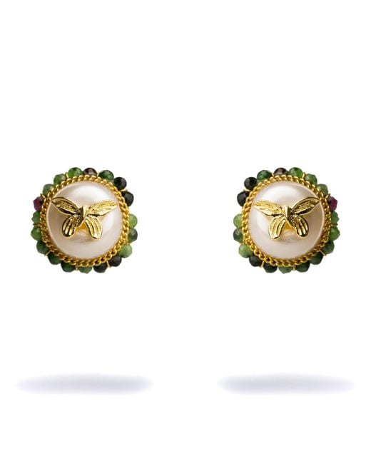 Ebru Jewelry Metallic Jade Halo Pearl & Butterfly Stud Earrings