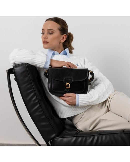 Time Resistance Black Leather Saddle Bag