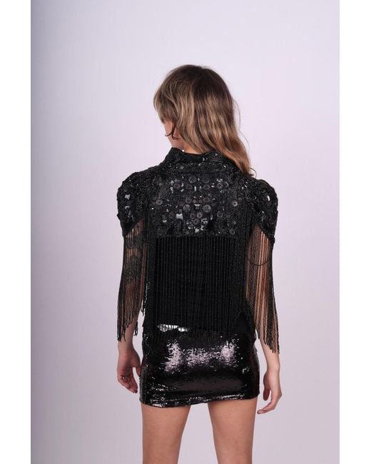 Any Old Iron Black Beaded Button Shrug