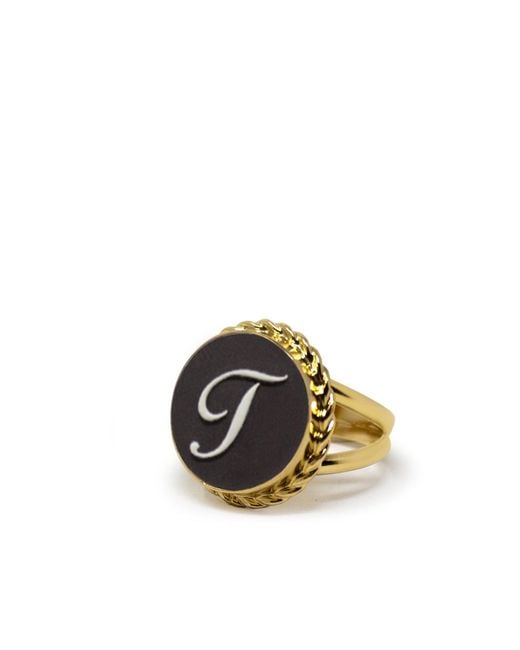 Vintouch Italy Metallic Gold Vermeil Black Cameo Ring Initial T