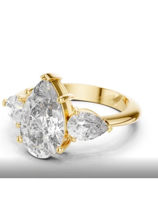 Aya Fine Jewelry White 4.00 Ct Pear Lab Grown Diamond Three Stone Engagement Ring