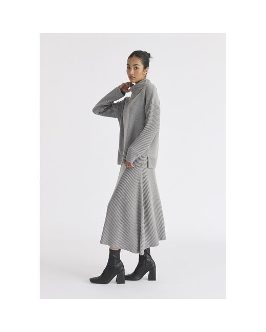 Paisie Gray Polo Neck Jumper With Ribbed Details