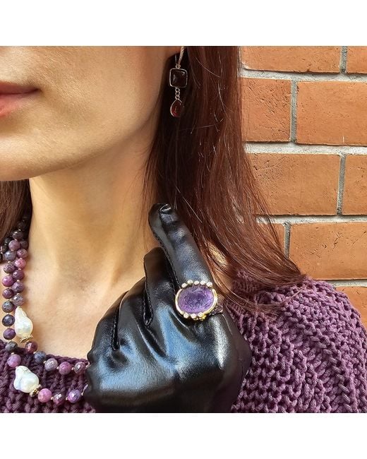Farra Purple Unpolished Amethyst Platinum Chunky Ring