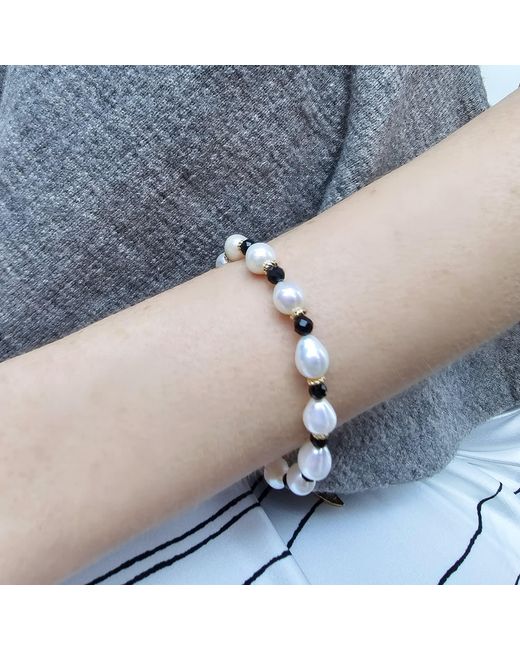 Farra Black Freshwater Pearls With Obsidian Adjustable Bracelet