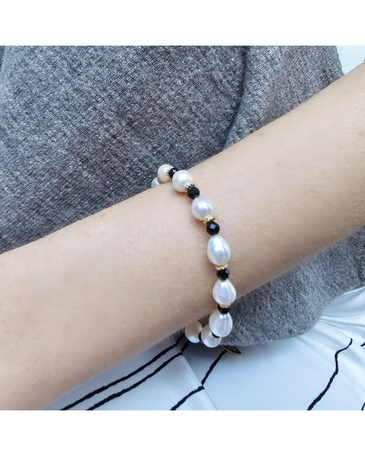 Farra Black Freshwater Pearls With Obsidian Adjustable Bracelet