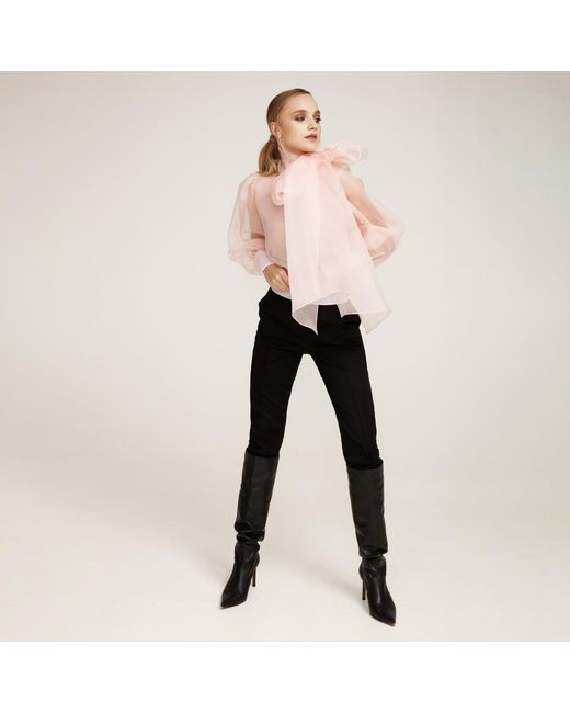 Lita Couture Pink Flawless Bow Organza Blouse