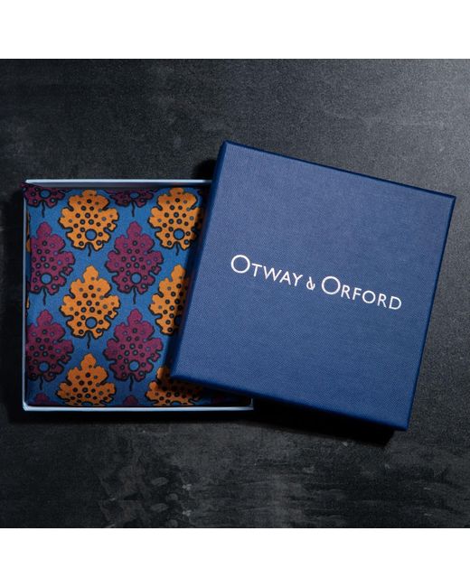 Otway & Orford Blue 'Motif' Geometric Silk Pocket Square for men