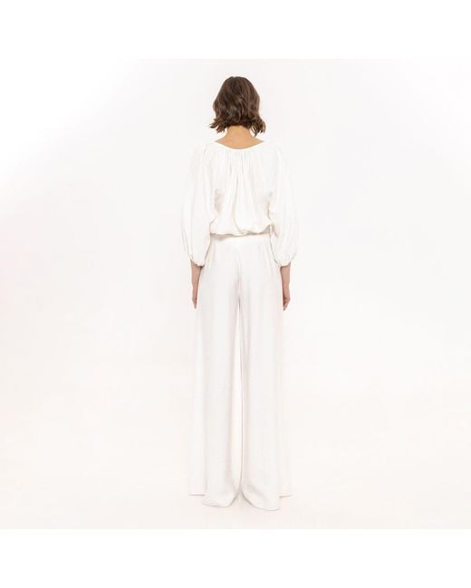 Nissa White Palazzo Viscose Pants