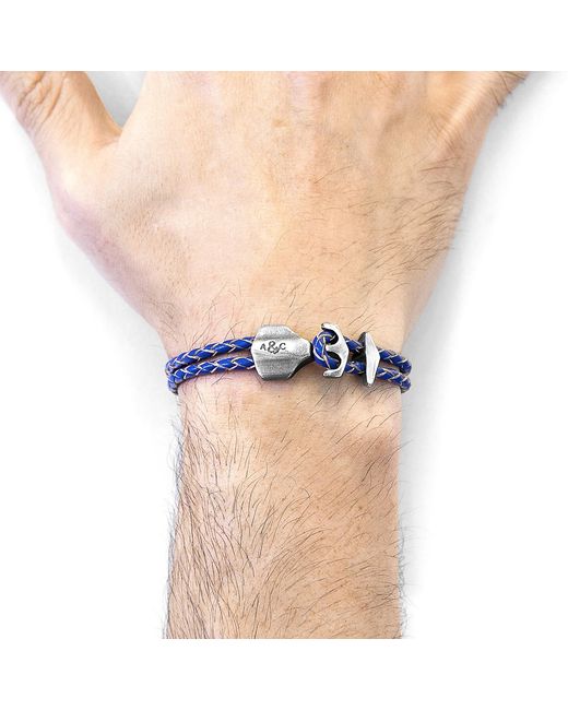Anchor and Crew Blue Royal Delta Anchor & Braided Leather Bracelet for men