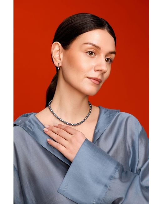 Pearl Code Metallic Rice Pearl Choker, Iridescent Freshwater Pearl Necklace