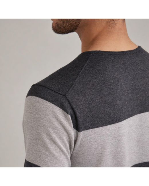 Salts Cashmere Gray Short Sleeved Knitted Striped Tee for men