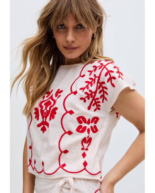 Raffya Fraya Cross Hatch Embroidered Crop Top