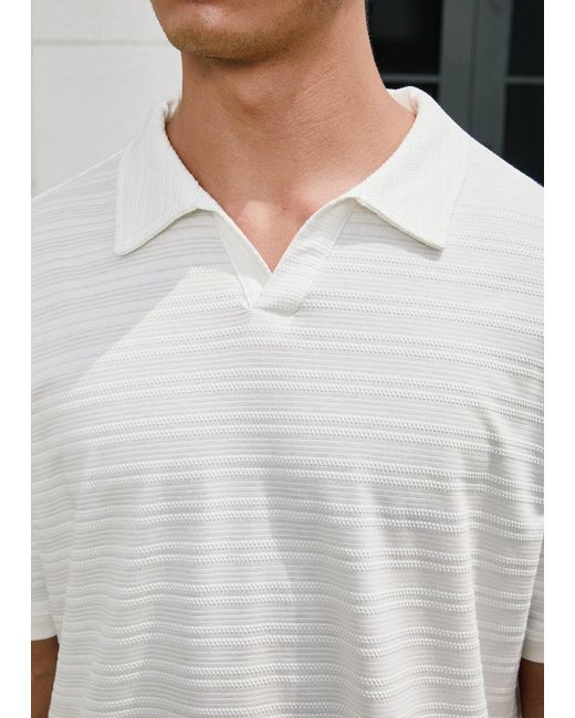 Vayla White Open Collar Fine Knit Polo Shirt for men