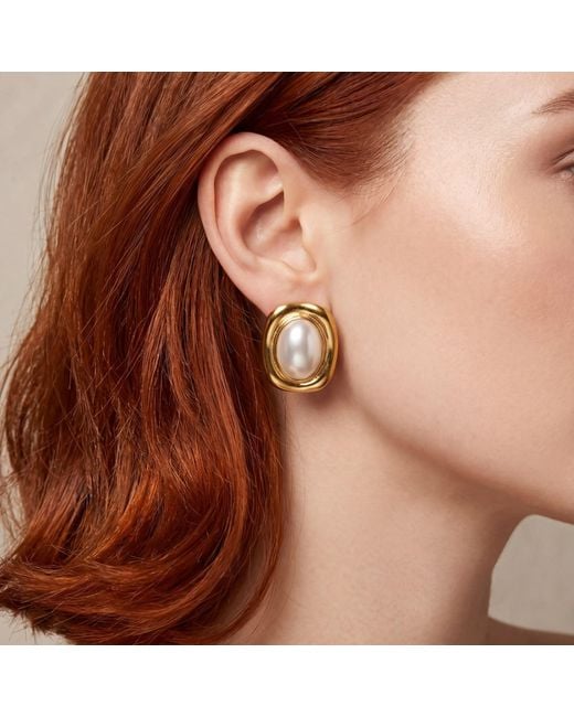 Latelita London Metallic Carrington Oval Pearl Knot Earrings