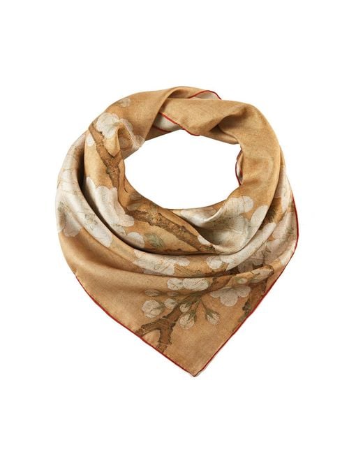 Soft Strokes Silk Metallic Pure Silk Scarf Painting Parrot And Insect Among Pear Blossoms