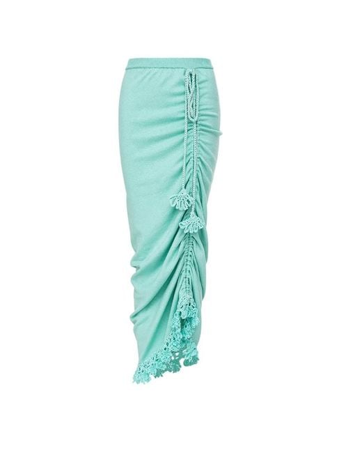 Andreeva Green Mint Carnation Knit Skirt With Handmade Embroidery