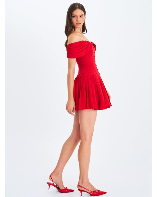 Miss Circle New York Red Narelle Crimson Off-Shoulder Sweetheart Drop Waist Mini Dress