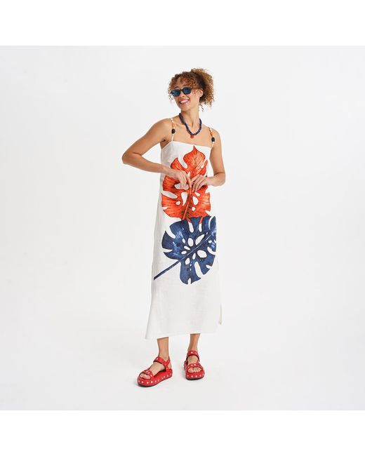 Lalipop Design White Stylised Floral Print Cotton Dress