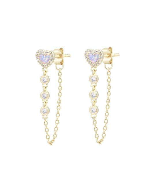 KAMARIA White Heart Chain Stud Earrings With Crystals