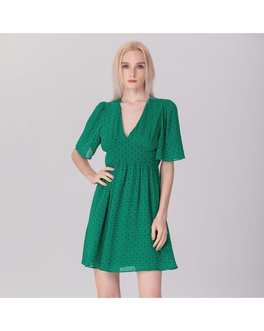 Smart and Joy Green Fit-And-Flare Triangle Waistband Printed Dress