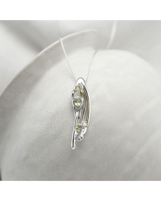 Isla Silver Metallic Flowing Pendant With Amethyst & Pearl