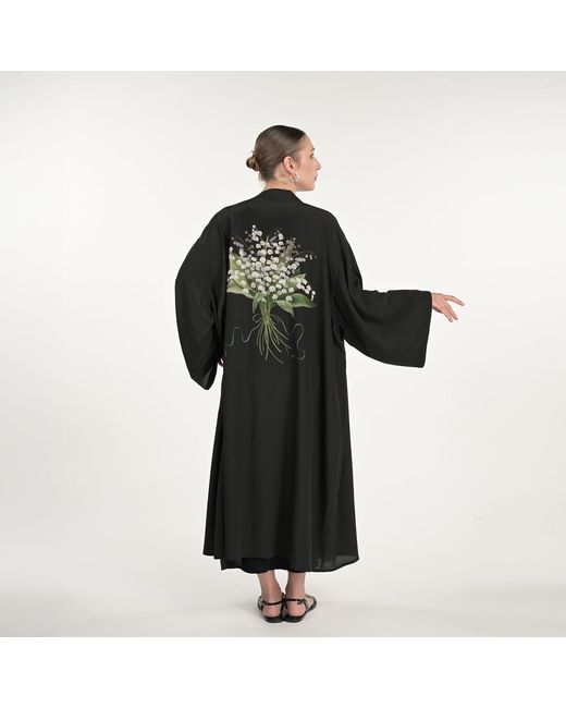 Soul Robe Silk&Soul Lily Of The Valley Silk Robe in Black | Lyst