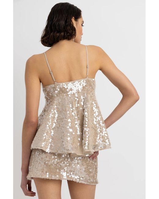 Amy Lynn Brown Neutrals Donatella Sequin Peplum Top