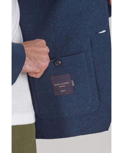 Paul James Knitwear Blue Lightweight Jaspe Cotton Albert Knitted Blazer for men
