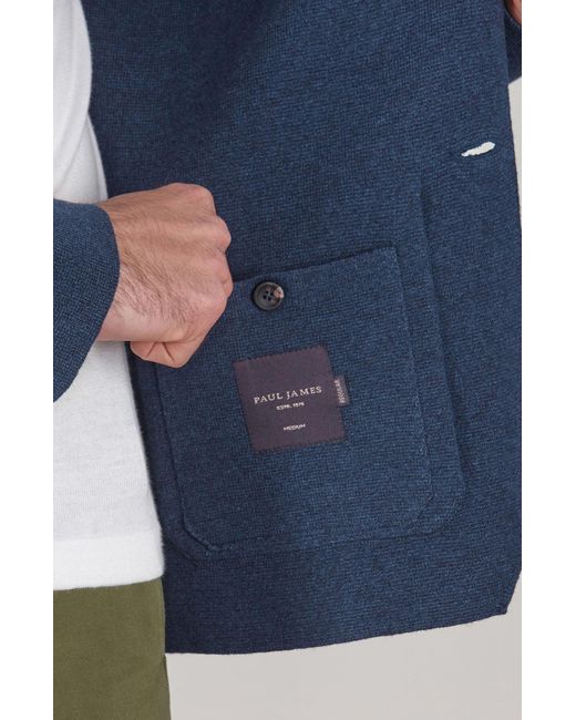 Paul James Knitwear Blue Lightweight Jaspe Cotton Albert Knitted Blazer for men