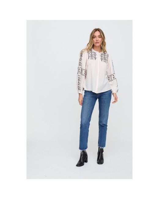 Raffya Natural Neutrals Demi Embroidered Ballon Sleeve Shirt