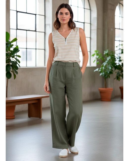 Conquista Natural Neutrals & Striped Sleeveless Top With Zip Detail
