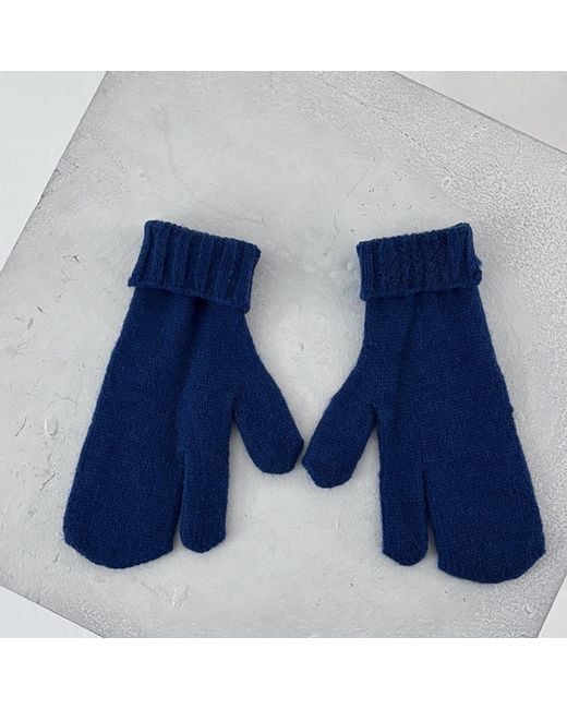London Atelier Byproduct Blue Soft Two Finger Knitted Mitten Gloves