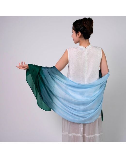 Silk and Bears Green Emerald Horizon Ombre Silk Shawl – Hand-Dyed Mulberry Silk Wrap