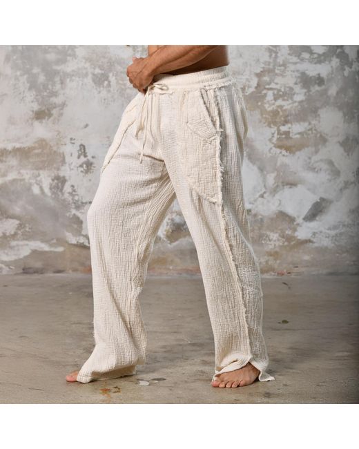 Zhenabia White Tribe Pants Boho Cotton Summer Pants for men