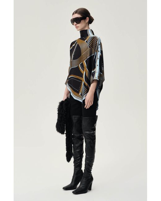 FRONT ROW SHOP Black Scarf Print Top And