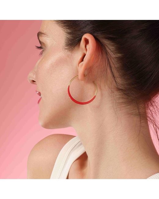 Michael Nash Jewelry Red Ellery And Enamel Hoop Earrings
