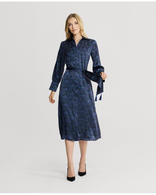Really Wild Clothing Blue Birch Print Silk Shirt Dress