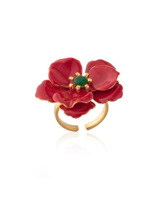 Milou Jewelry Red Viola Flower Adjustable Ring