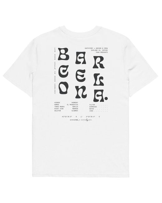 Anchor and Crew White Gustatory Barcelona Coffee Scene Organic Cotton Embroidered T-Shirt
