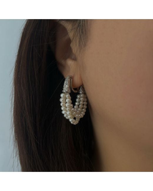 Ninemoo Metallic Layered Pearl Horn Hoop Earrings