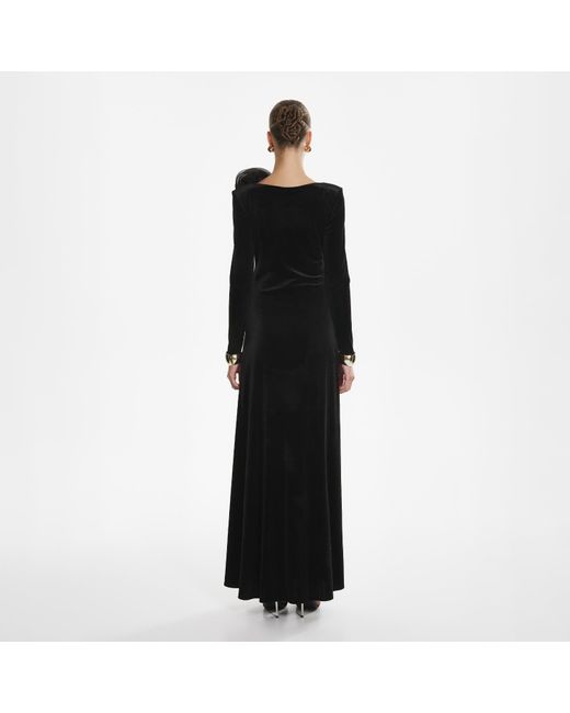 Lita Couture Black Velvet Flower Appliqué Dress