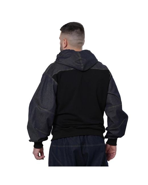 Metamorph Blue Bomber Jacket With Denim Panels for men