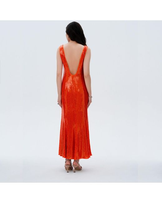 Elsava Red Sequin Tie-Back Midi Dress